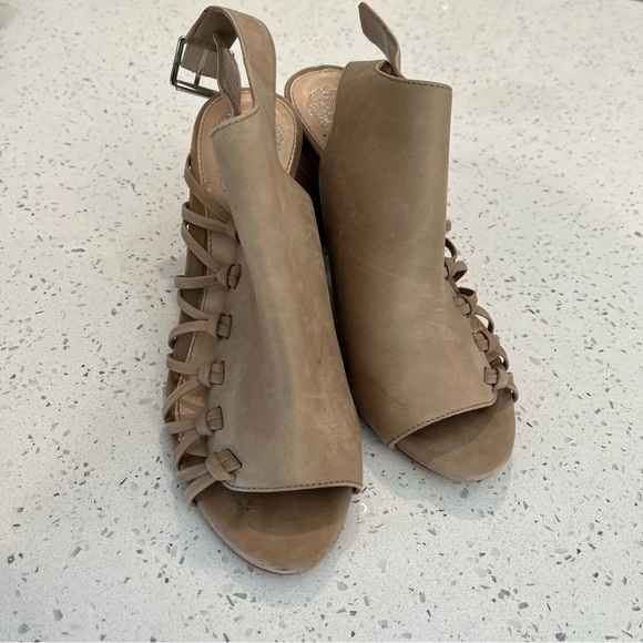 Vince Camuto Size 6 Ankara Stack Open Toed Booties Leather Sandals - Picture 3 of 8